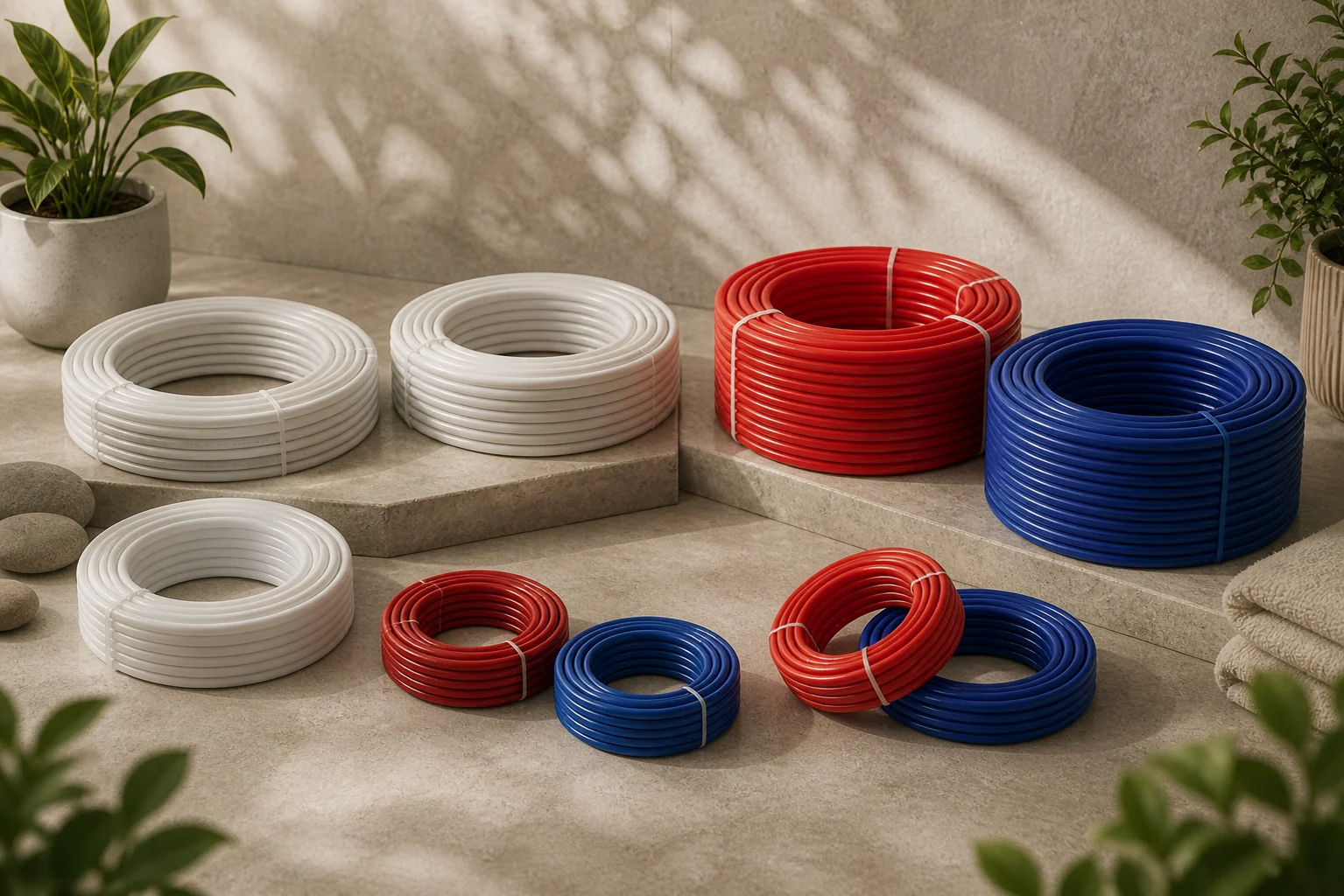 Serpentin de plancher chauffant et coupe des couches de sol